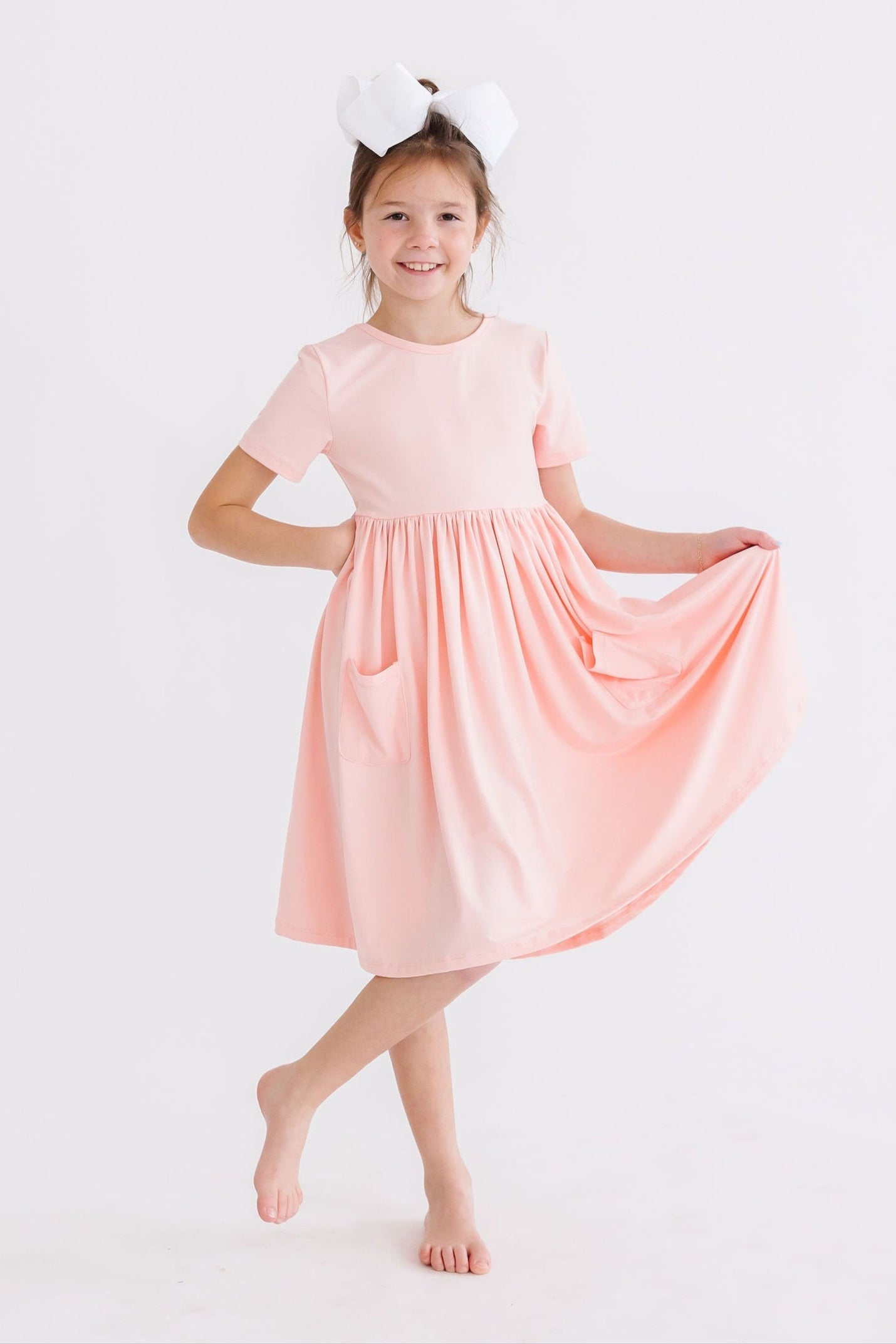 Peach Short Sleeve Pocket Twirl Dress