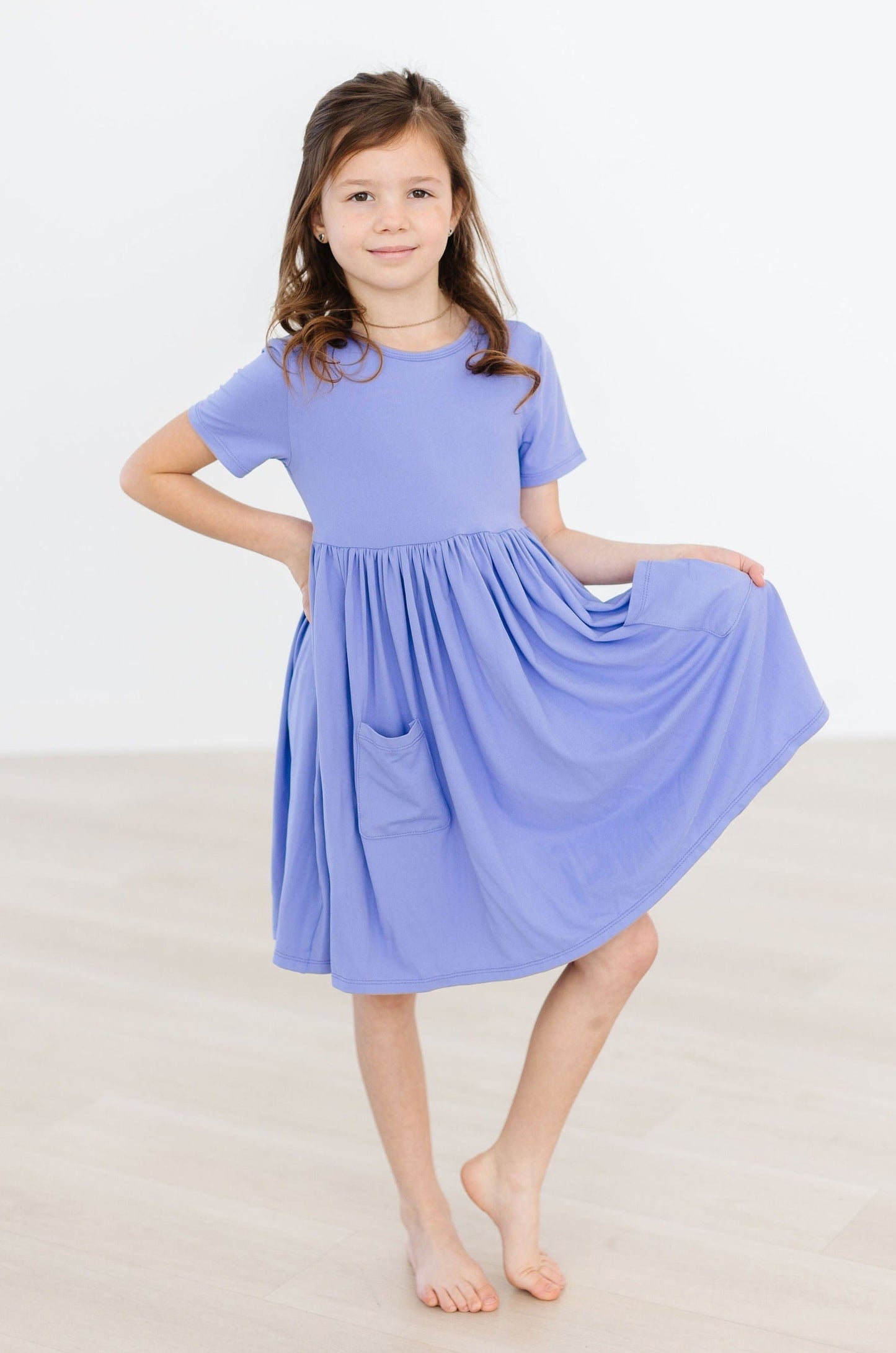 Periwinkle Short Sleeve Pocket Twirl Dress