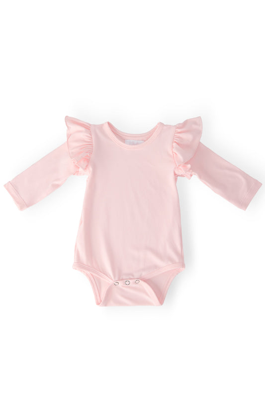 Petal Pink Long Sleeve Flutter Bodysuit