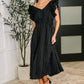 Pinstripe Romance V-Neck Ruffle Sleeve Dress in Black