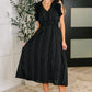 Pinstripe Romance V-Neck Ruffle Sleeve Dress in Black