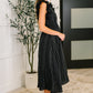 Pinstripe Romance V-Neck Ruffle Sleeve Dress in Black