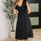 Pinstripe Romance V-Neck Ruffle Sleeve Dress in Black