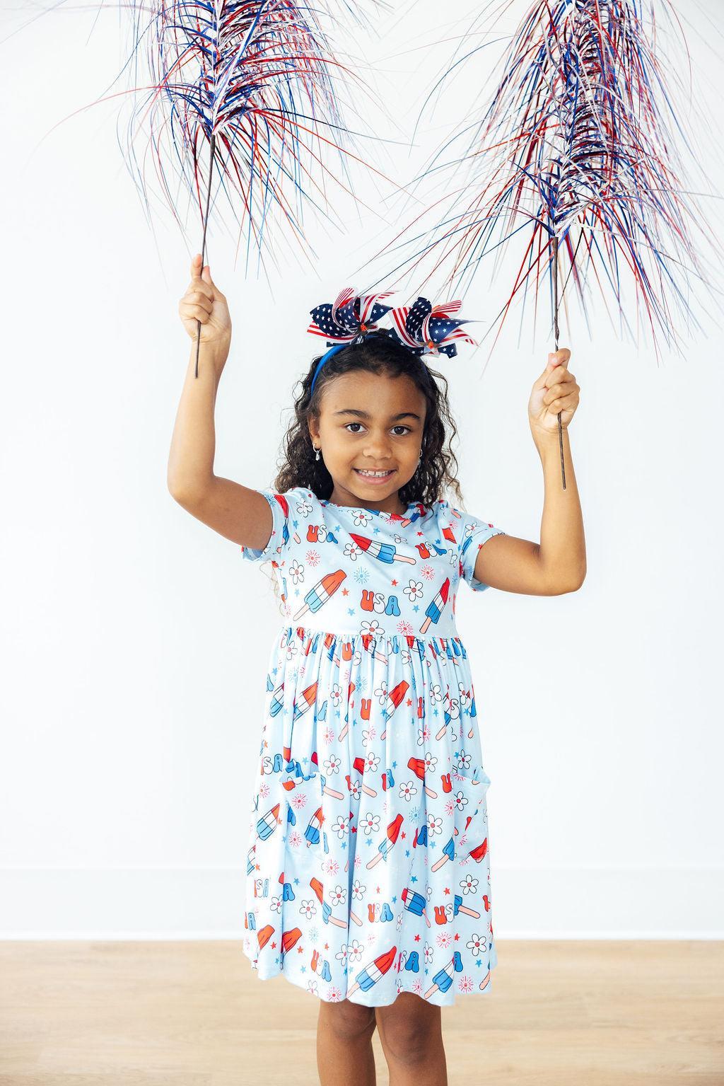 Proudly Patriotic Short Sleeve Pocket Twirl Dress