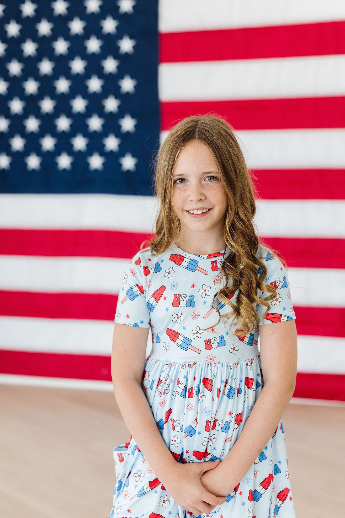 Proudly Patriotic Short Sleeve Pocket Twirl Dress