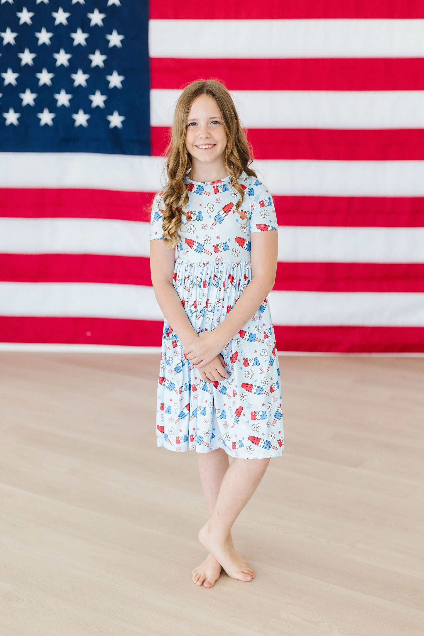 Proudly Patriotic Short Sleeve Pocket Twirl Dress