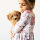 Puppy Party 3/4 Sleeve Pocket Twirl Dress