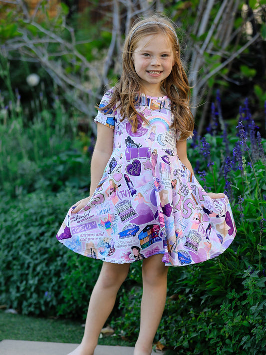 TS Print Lavender Girls Milk Silk Dress