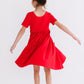 Red Short Sleeve Pocket Twirl Dress