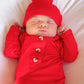 Holiday Red Knotted Baby Gown Set With Hat/Headband Option (Newborn-3 months)