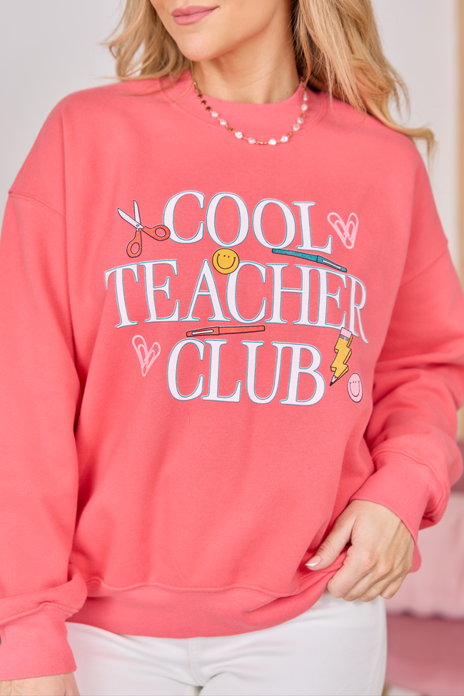 Cool Teacher Club Light Red Graphic Sweatshirt