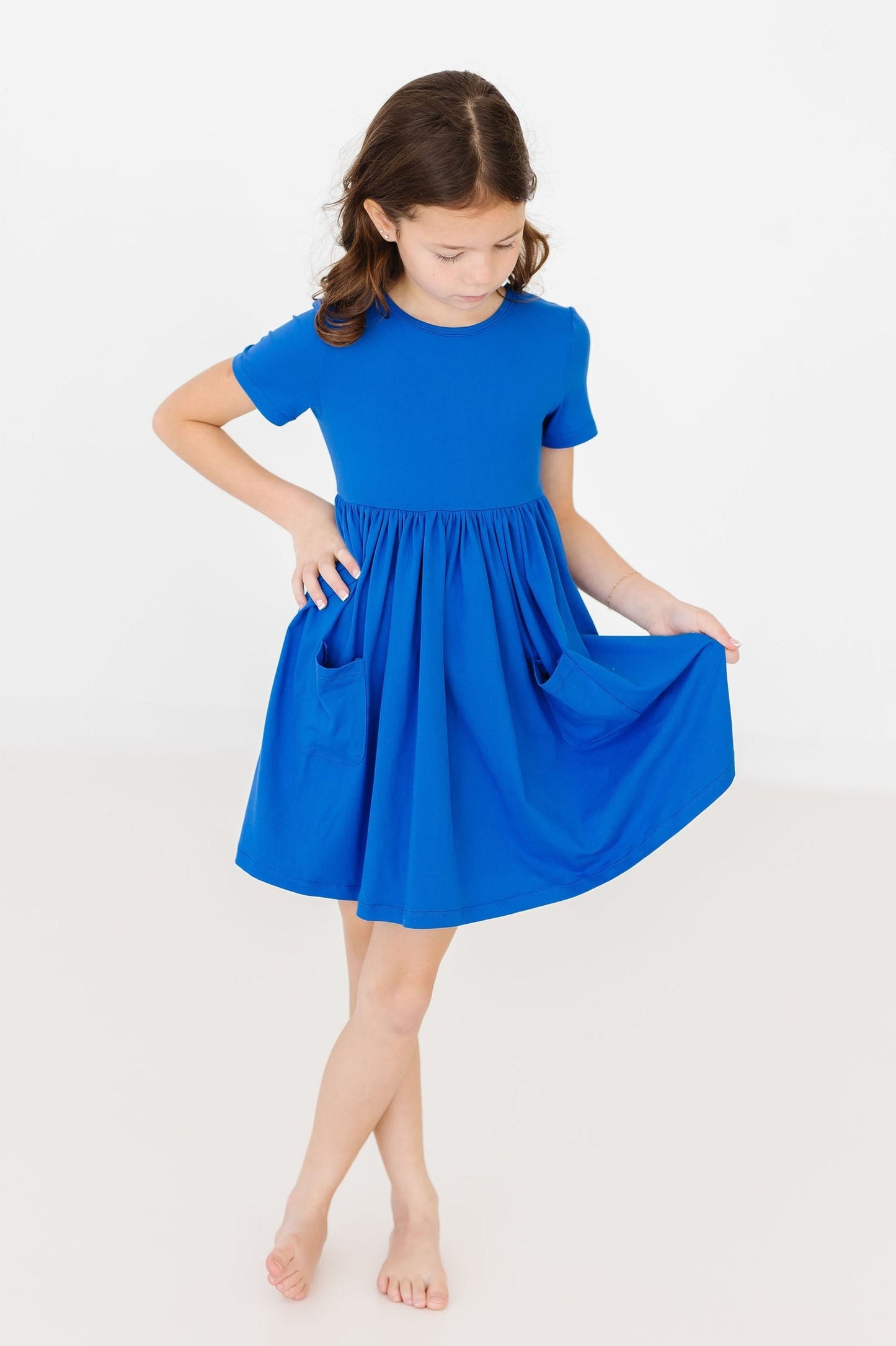 Royal Blue Short Sleeve Pocket Twirl Dress