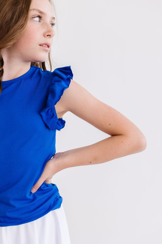 Royal Blue Short Sleeve Ruffle Tee