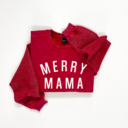 Merry Mama Waffle Sleeve Crewneck- 3 Colors