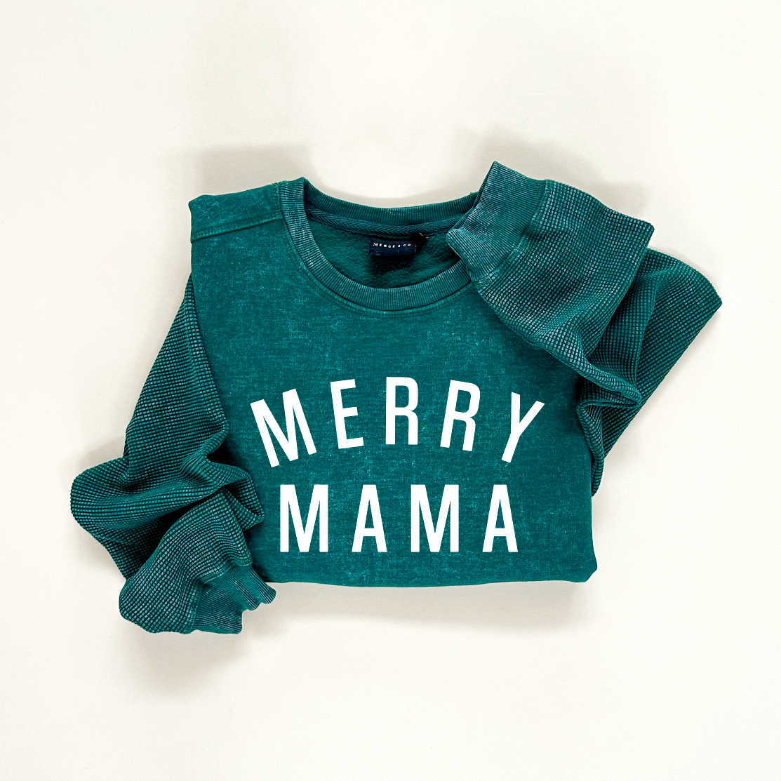 Merry Mama Waffle Sleeve Crewneck- 3 Colors