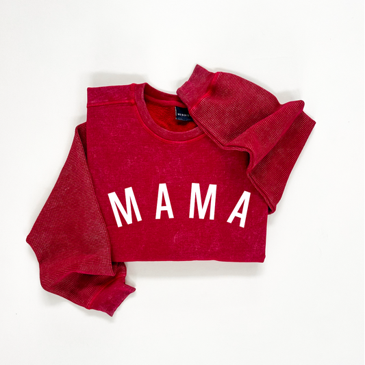 Mama Festive Curved Waffle Sleeve Crewneck- 3 Colors