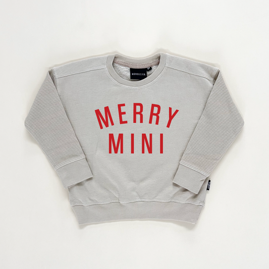 Merry Mini Child Waffle Sleeve Crewneck- 3 Colors
