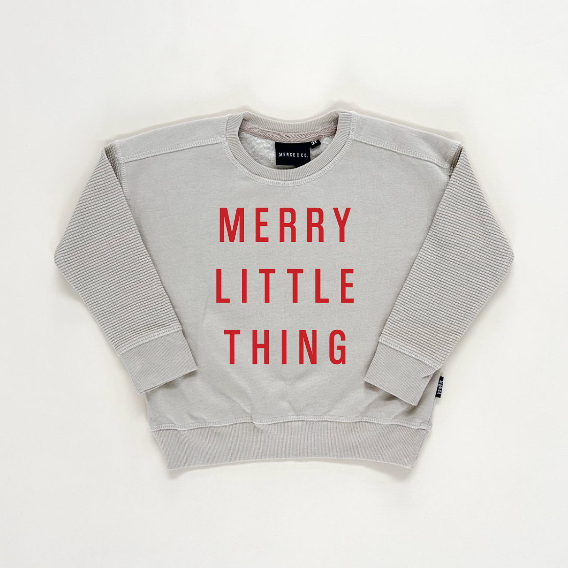 Merry Little Thing Child Waffle Sleeve Crewneck- 3 Colors