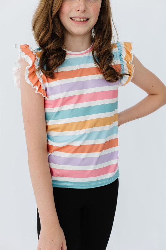 Spring Stripes Short Sleeve Ruffle Tee
