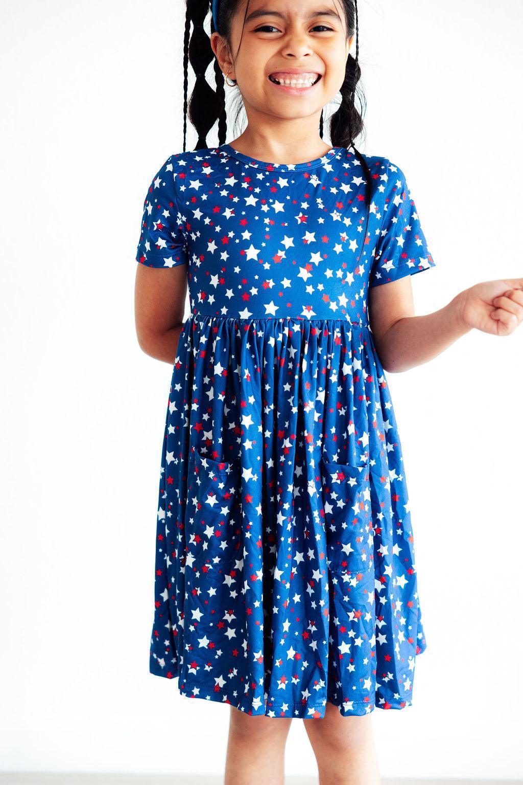 Star Bright Short Sleeve Pocket Twirl Dress