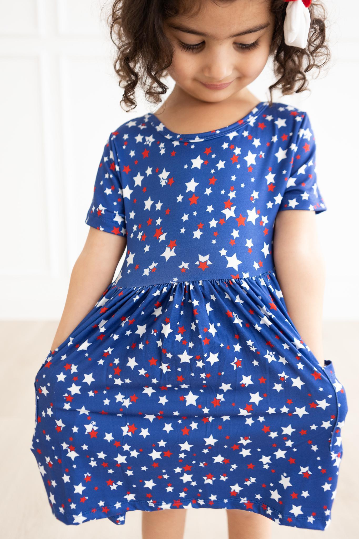 Star Bright Short Sleeve Pocket Twirl Dress