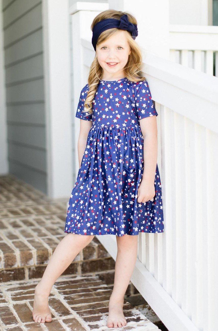 Star Bright Short Sleeve Pocket Twirl Dress