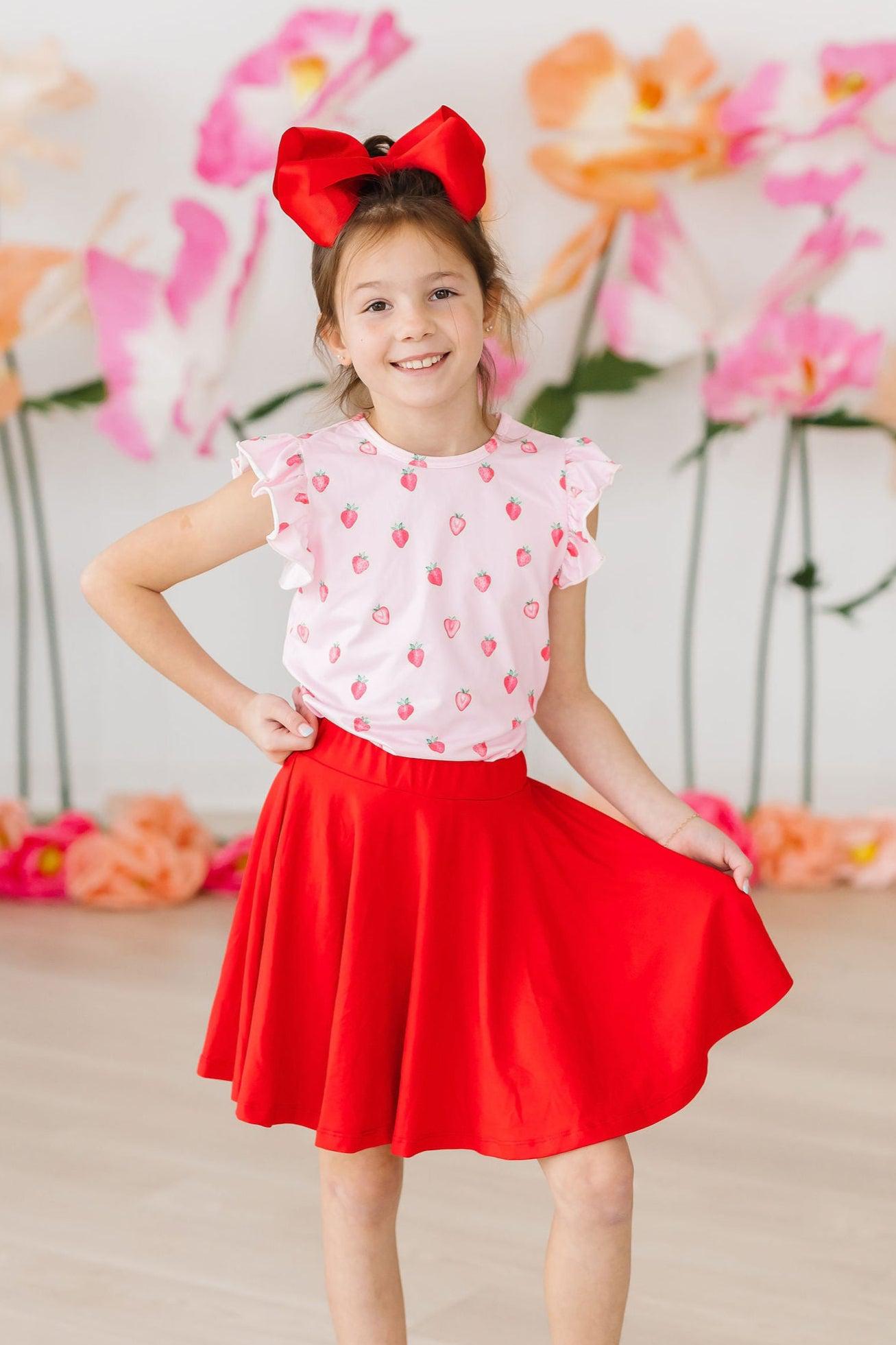 Sweet Strawberries Short Sleeve Ruffle Tee