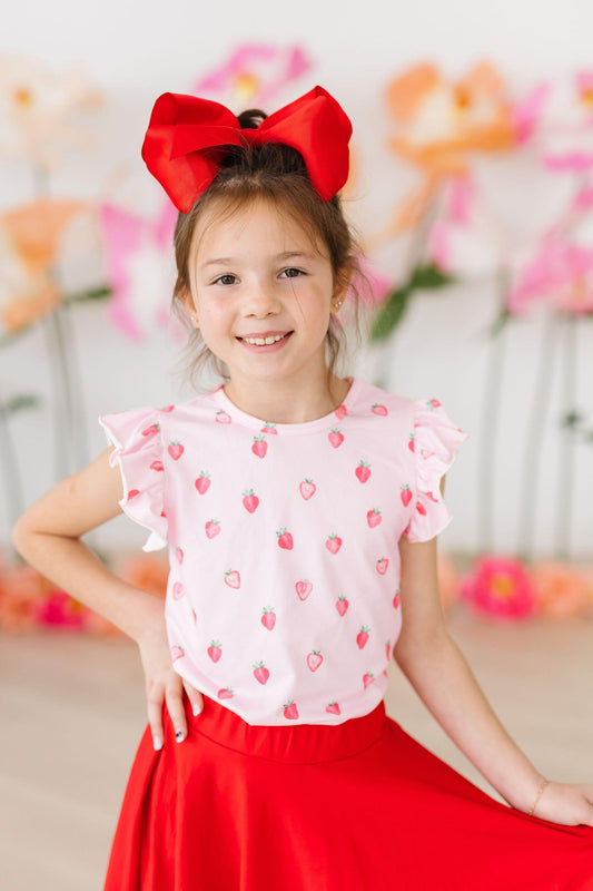 Sweet Strawberries Short Sleeve Ruffle Tee