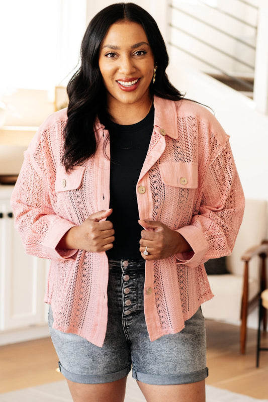 Sweeter Than Nectar Lace Button Down in Rose