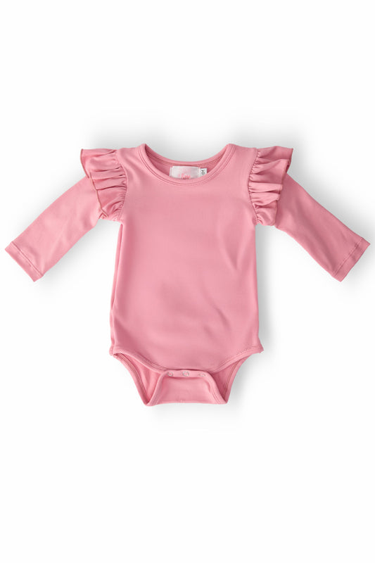 Vintage Pink Long Sleeve Flutter Bodysuit