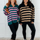 Well Situated Striped Quarter Zip Sweater in Green and Pink