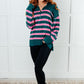 Well Situated Striped Quarter Zip Sweater in Green and Pink