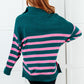 Well Situated Striped Quarter Zip Sweater in Green and Pink