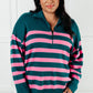 Well Situated Striped Quarter Zip Sweater in Green and Pink