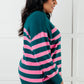 Well Situated Striped Quarter Zip Sweater in Green and Pink