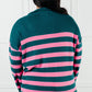 Well Situated Striped Quarter Zip Sweater in Green and Pink