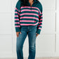 Well Situated Striped Quarter Zip Sweater in Green and Pink