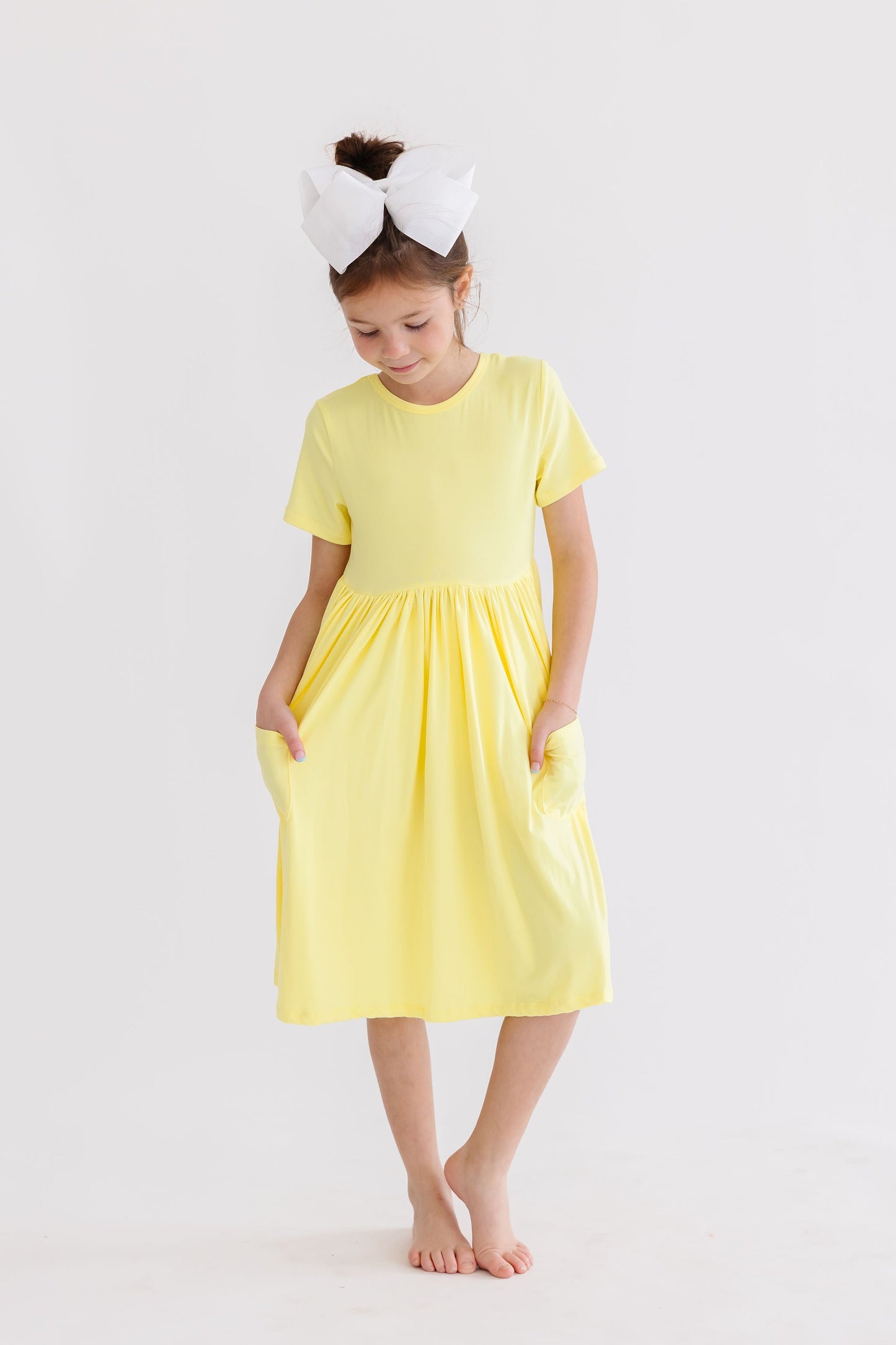 Yellow Short Sleeve Pocket Twirl Dress
