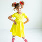 Yellow Short Sleeve Pocket Twirl Dress