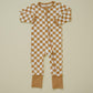 Checkered Bamboo Zippy Romper- Golden Coast