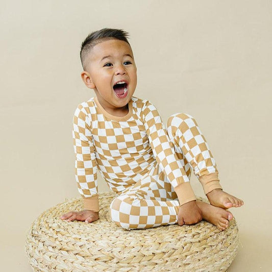 Checkered 2pc Pajama Set- Golden Coast