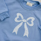 Blue Toile Applique Bow Sweatshirt Romper or Crewneck