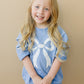 Blue Toile Applique Bow Sweatshirt Romper or Crewneck