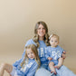 Blue Toile Applique Bow Sweatshirt Romper or Crewneck