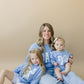 Blue Toile Applique Bow Sweatshirt Romper or Crewneck