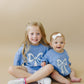 Blue Toile Applique Bow Sweatshirt Romper or Crewneck