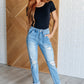 Aiden High Rise Patch Pocket Distressed Boyfriend Jeans - Aubrey Jaymes Boutique#