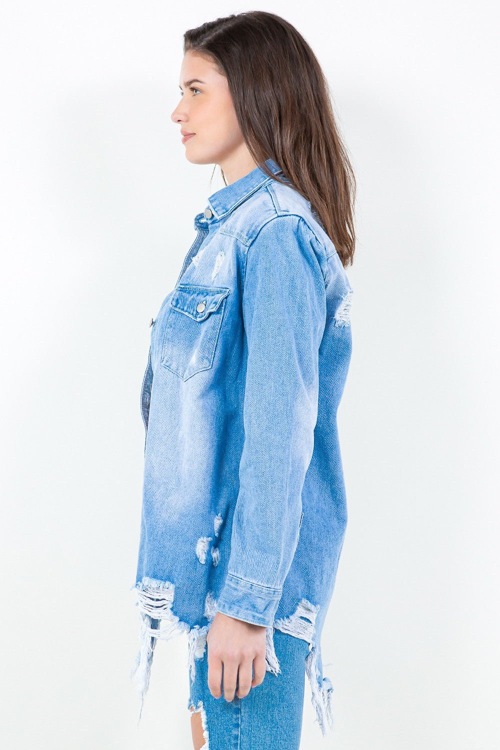 American Honey Distressed Denim Shacket - Aubrey Jaymes Boutique#