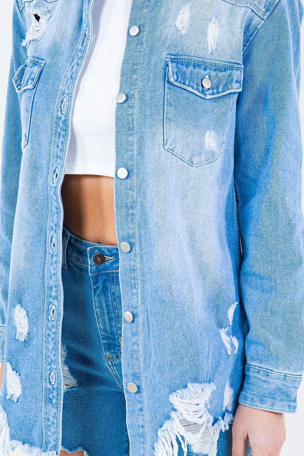 American Honey Distressed Denim Shacket - Aubrey Jaymes Boutique#