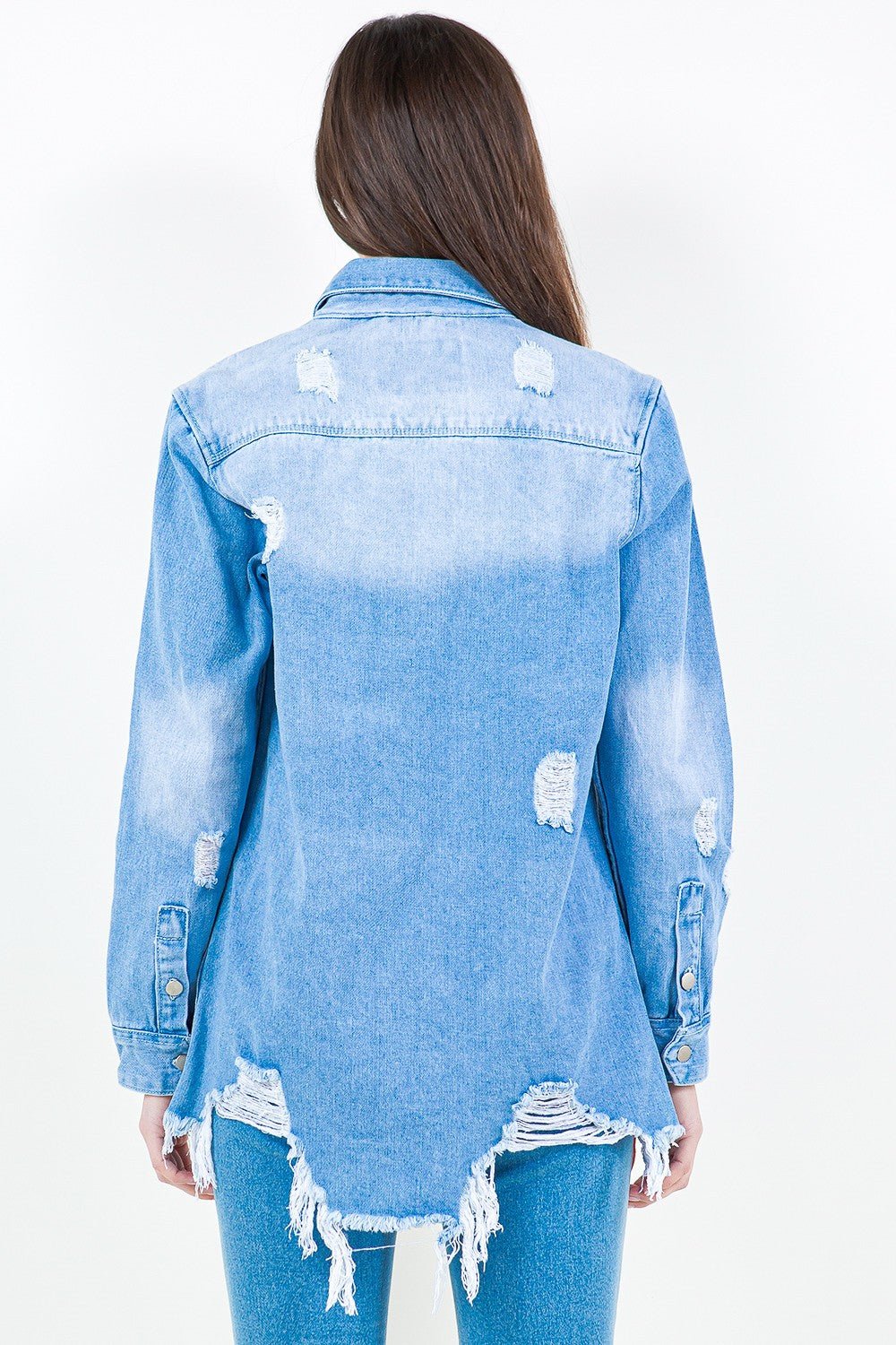 American Honey Distressed Denim Shacket - Aubrey Jaymes Boutique#